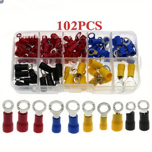 Planet Gates 102pcs 102/280/300pcs/Kit Crimp Spade Terminal, Assorted Electrical Wire Cable Connector Kit, Crimp Spade Insulated Ring Fork Spade Butt Set