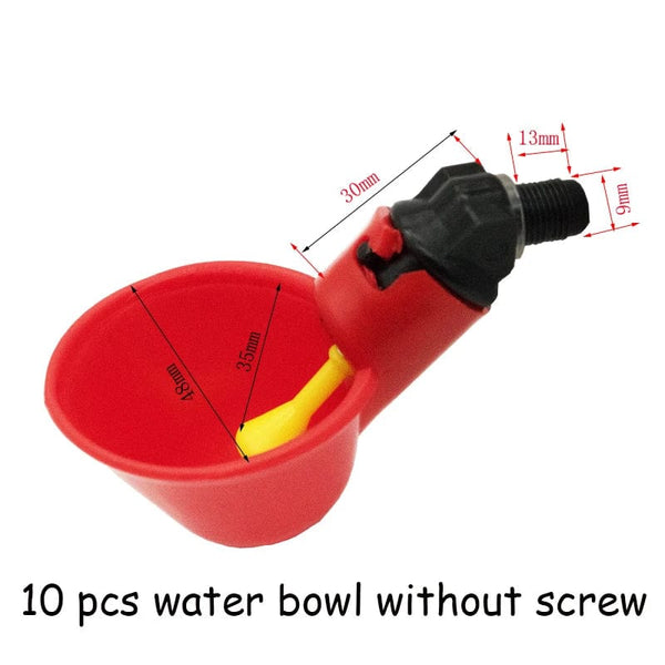 Planet Gates 10bowl without screw 10Pcs Automatic Chicken Quail Drinker Bowl Bird Water Cups Straight Pipe With Yellow Nipple Poultry Drinking Water System
