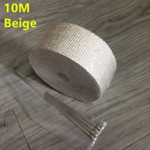 Planet Gates 10M beige Vintage Motorcycle 5cm*5/10/15M Motorcycle Exhaust Pipe Header Heat Wrap Resistant Wrap Tape Fiberglass Heat Shield Motocross