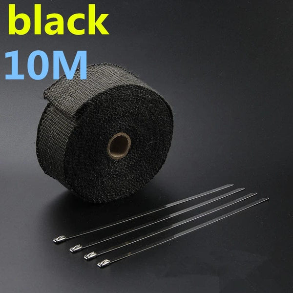 Planet Gates 10M black Vintage Motorcycle 5cm*5/10/15M Motorcycle Exhaust Pipe Header Heat Wrap Resistant Wrap Tape Fiberglass Heat Shield Motocross