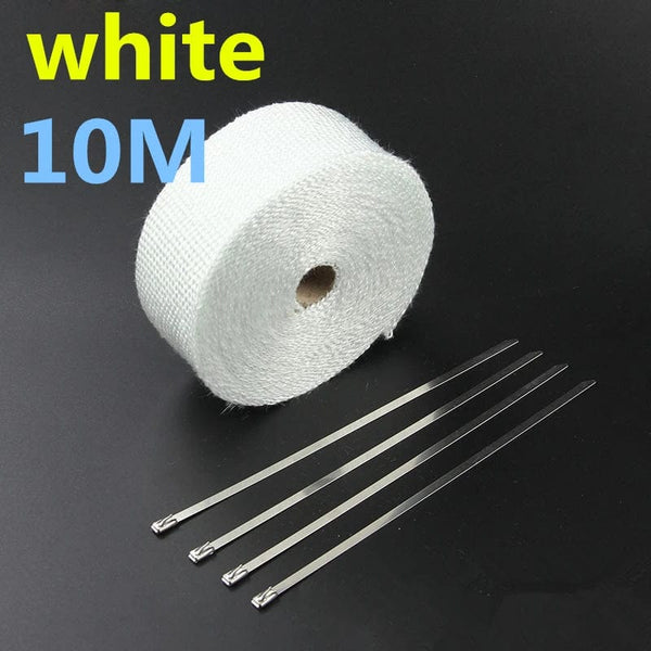 Planet Gates 10M white Vintage Motorcycle 5cm*5/10/15M Motorcycle Exhaust Pipe Header Heat Wrap Resistant Wrap Tape Fiberglass Heat Shield Motocross