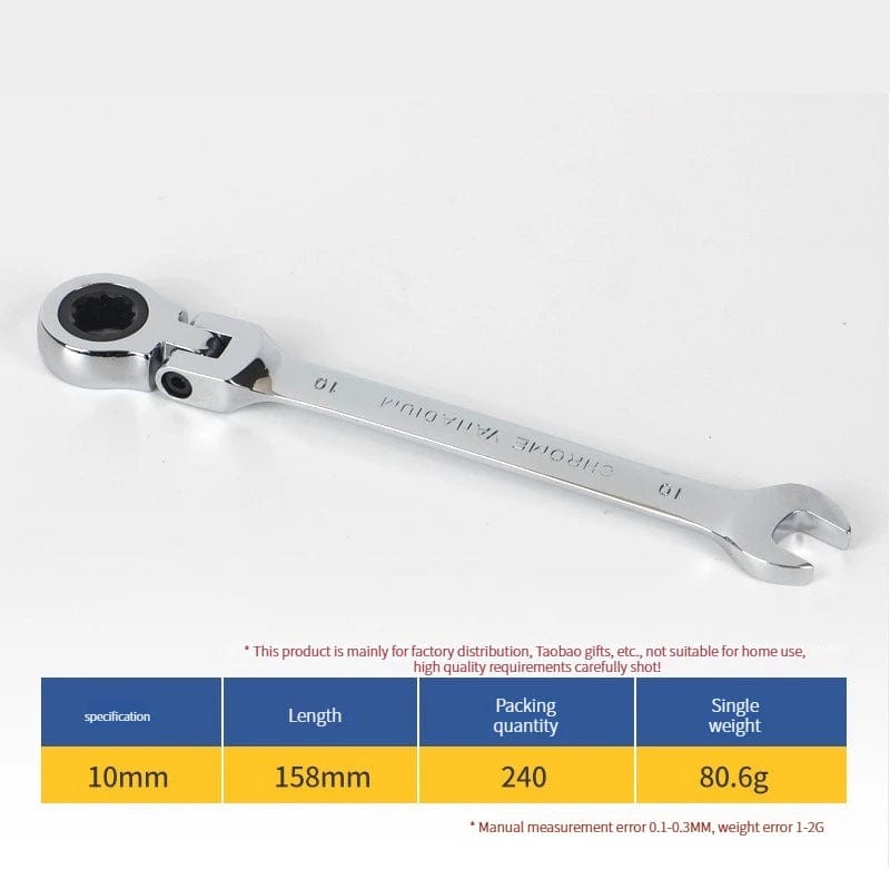 Planet Gates 10mm Ratchet Wrench of Keys Spanner Set Hand Tool 72-Tooth Ratcheting Flexible Head Mirror Finish Ratchet Wrench 10mm
