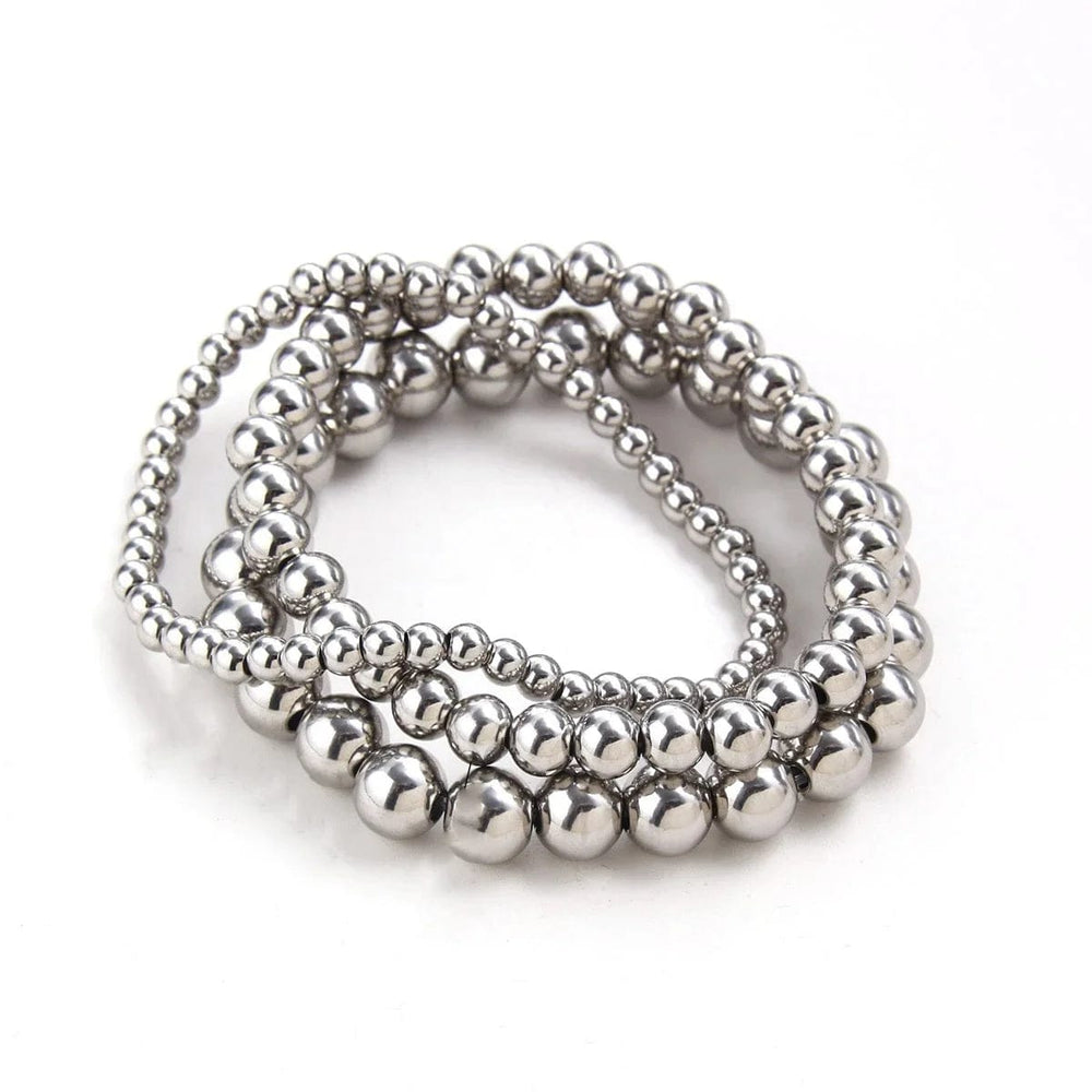 Planet Gates 10mm Silver Color Elastic Stainless Steel Bracelet Metal Ball 2/4/5/6/8/10mm Beaded Chain Bracelet For Women Men High Quality Jewelry
