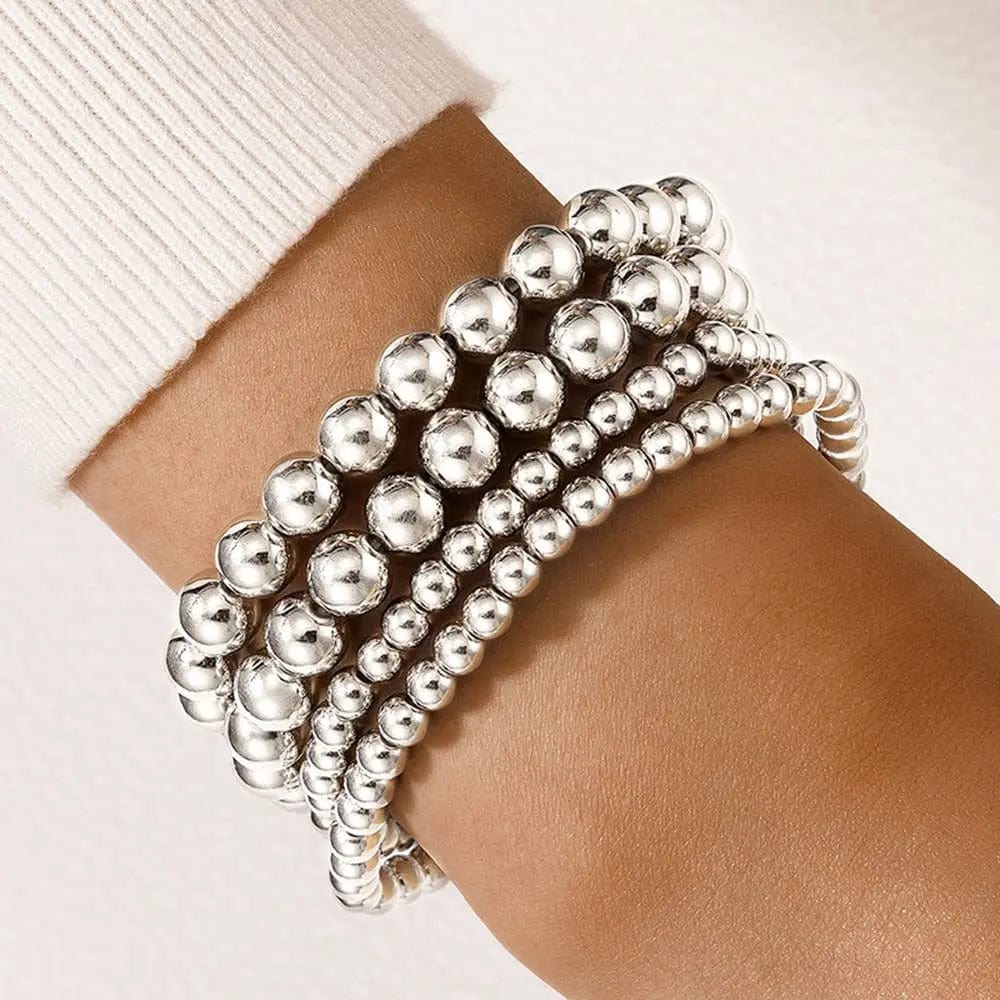Planet Gates 10mm Silver Color Elastic Stainless Steel Bracelet Metal Ball 2/4/5/6/8/10mm Beaded Chain Bracelet For Women Men High Quality Jewelry