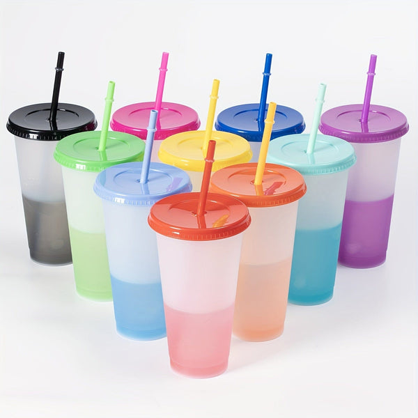 Planet Gates 10pcs 10pcs, Colorful Changing Tumblers With Lids And Straws - Stylish PP Plastic Water Bottles - Perfect Travel And Halloween Party Accessories