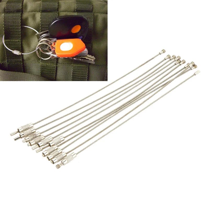 Planet Gates 10 PCS 10PCS 15CM Outdoor Tools EDC Tactical Gear For Camping Tools Multi Keychain Kit Stainless Steel Wire Rope Key Ring Tourism Chain