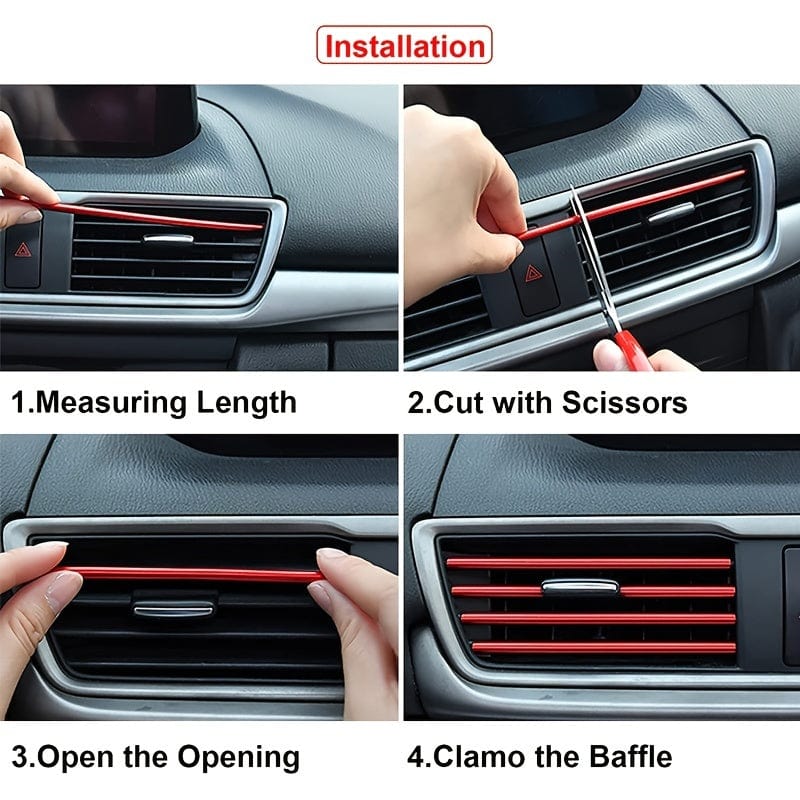 Planet Gates 10pcs 20cm Car Air Conditioner Decoration Strip For Vent Outlet, U Shape Moulding Trim Strips, Styling Car Door Edge Corner Protector
