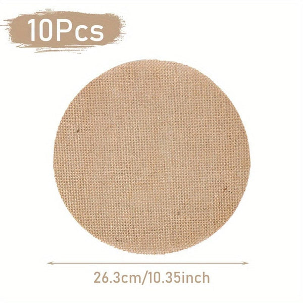 Planet Gates 10Pcs / 26.3cm/10.35in 10pcs, Placemats, Round Burlap Jute Fabric Round Table Pads, Natural Style Rustic Table Decoration Mat, Coffee Table Pad, Household Bowl Plate Mat, Home Decoration