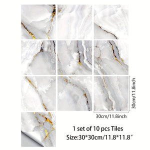 Planet Gates 10pcs  29.97x29.97cm 10pcs Marble Pattern Decorative Tile Sticker PVC Floor Sticker Waterproof And Oilproof Scrubable Kitchen Sticker Home Decor