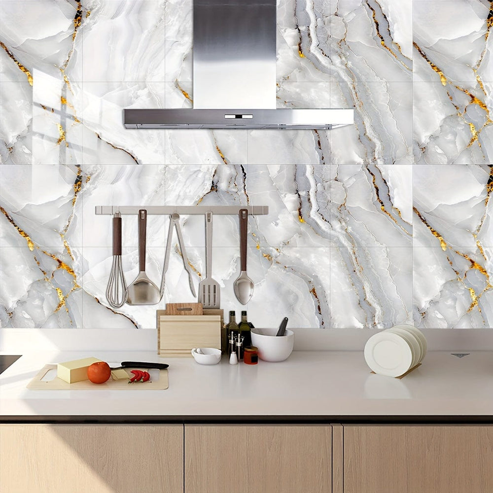 Planet Gates 10pcs  29.97x29.97cm 10pcs Marble Pattern Decorative Tile Sticker PVC Floor Sticker Waterproof And Oilproof Scrubable Kitchen Sticker Home Decor