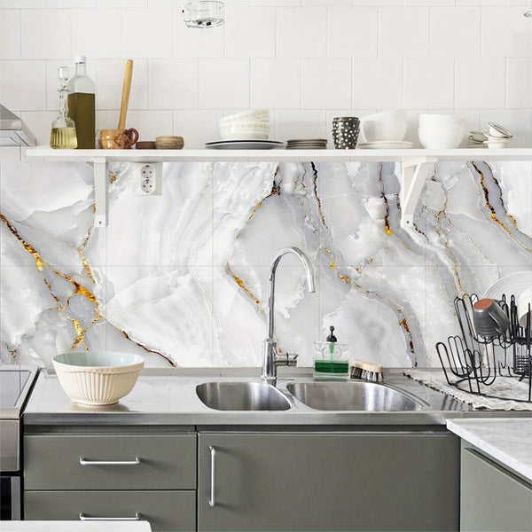 Planet Gates 10pcs  29.97x29.97cm 10pcs Marble Pattern Decorative Tile Sticker PVC Floor Sticker Waterproof And Oilproof Scrubable Kitchen Sticker Home Decor