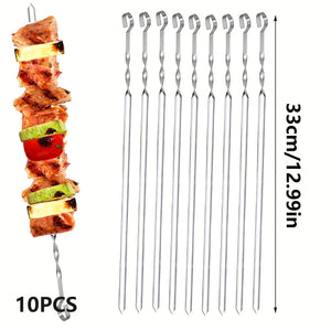 Planet Gates 10pcs-35cm 10pcs Reusable Stainless Steel Barbecue Skewers - Perfect for Outdoor Grilling & Camping!