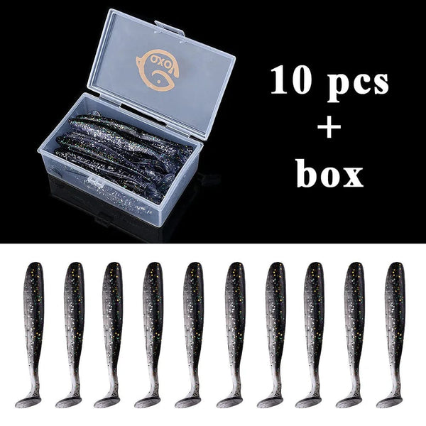 Planet Gates 10pcs 7 / 10 CM / CHINA QXO Fishing Soft Lure Worm With Box Silicone Bait Swimbait Streamer Sea Fishing Spoon Lure 7cm 10cm Wobbler Set