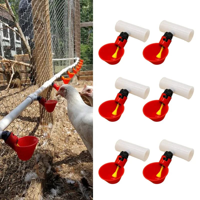 Planet Gates 10Pcs Automatic Chicken Quail Drinker Bowl Bird Water Cups Straight Pipe With Yellow Nipple Poultry Drinking Water System