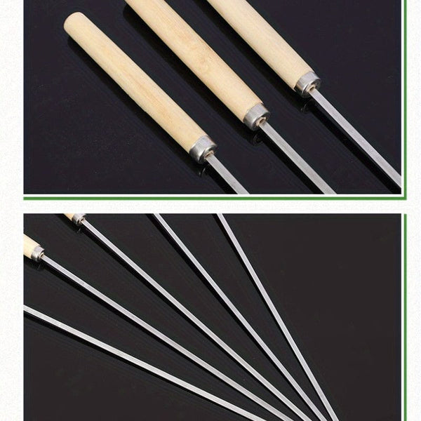 Planet Gates 10pcs, Barbecue Skewers, Stainless Steel Skewers For BBQ, Multifunctional Metal BBQ Skewers, Grilling Stainless Steel Skewers, Barbecue Skewers With Wooden Handle, BBQ Needle Sticks, Outdoor Cooking, BBQ Supplies,