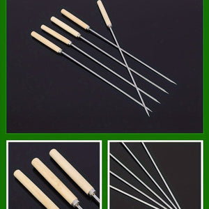 Planet Gates 10pcs, Barbecue Skewers, Stainless Steel Skewers For BBQ, Multifunctional Metal BBQ Skewers, Grilling Stainless Steel Skewers, Barbecue Skewers With Wooden Handle, BBQ Needle Sticks, Outdoor Cooking, BBQ Supplies,