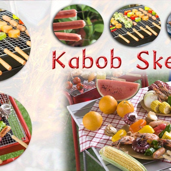 Planet Gates 10pcs, Barbecue Skewers, Stainless Steel Skewers For BBQ, Multifunctional Metal BBQ Skewers, Grilling Stainless Steel Skewers, Barbecue Skewers With Wooden Handle, BBQ Needle Sticks, Outdoor Cooking, BBQ Supplies,