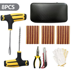 Planet Gates 10PCS Car Tire Repair Kit Studding Tool with Rubber Strips Tool Puncture Plug Tool Set Glue Free Auto Motorcycle Repair Tire Film Nail