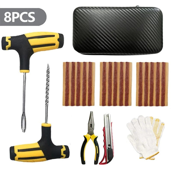 Planet Gates 10PCS Car Tire Repair Kit Studding Tool with Rubber Strips Tool Puncture Plug Tool Set Glue Free Auto Motorcycle Repair Tire Film Nail