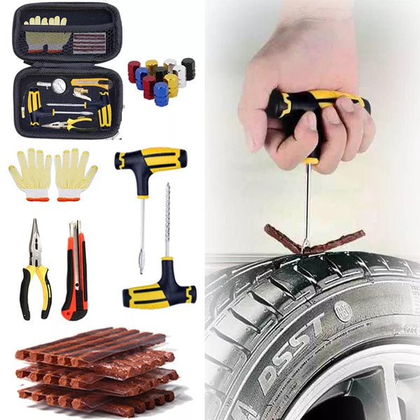 Planet Gates 10PCS Car Tire Repair Kit Studding Tool with Rubber Strips Tool Puncture Plug Tool Set Glue Free Auto Motorcycle Repair Tire Film Nail