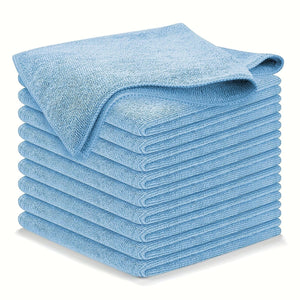 Planet Gates 10Pcs Car Wiping Microfiber Flat Towel Set Light Blue, Quick Drying, Super Absorbent, Super Soft