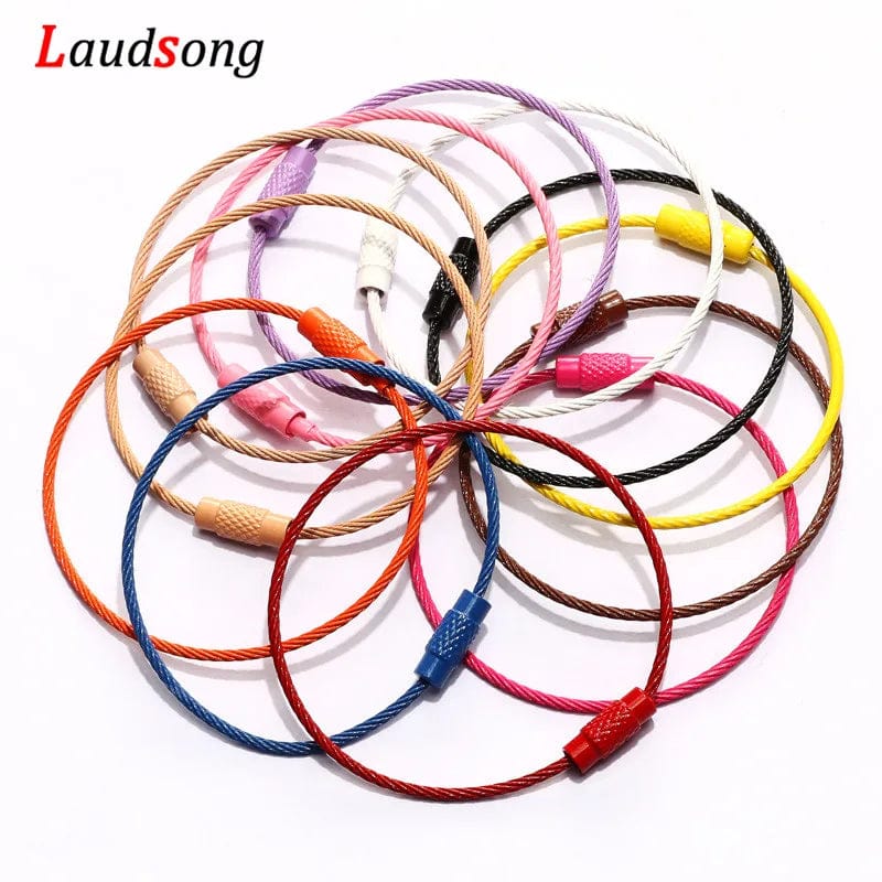 Planet Gates 10pcs Colorful Stainless Steel Wire Keychain Cable Loop Screw Lock Rope Key Holder Keyring Key Chain Rings Outdoor Tools