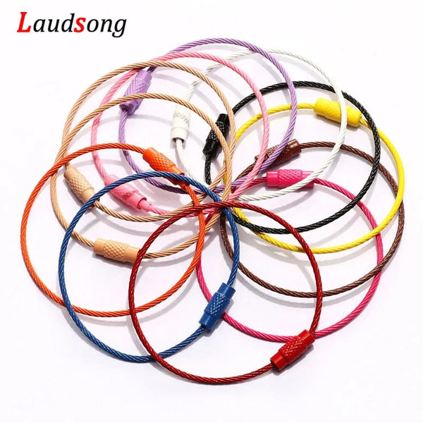 Planet Gates 10pcs Colorful Stainless Steel Wire Keychain Cable Loop Screw Lock Rope Key Holder Keyring Key Chain Rings Outdoor Tools