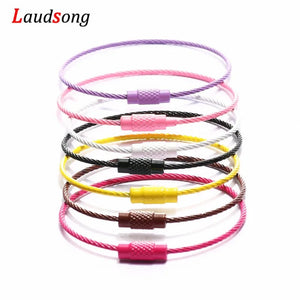 Planet Gates 10pcs Colorful Stainless Steel Wire Keychain Cable Loop Screw Lock Rope Key Holder Keyring Key Chain Rings Outdoor Tools