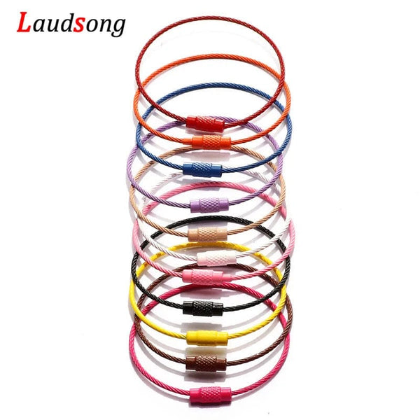 Planet Gates 10pcs Colorful Stainless Steel Wire Keychain Cable Loop Screw Lock Rope Key Holder Keyring Key Chain Rings Outdoor Tools