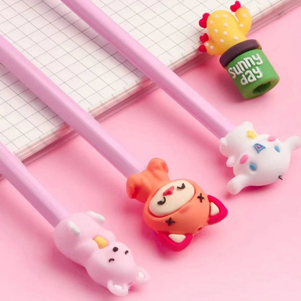 Planet Gates 10pcs Cute Cartoon Pencil Cap Silicone Neutral Pen Cover School Students Supplies Soft Rubber Pencil Protector