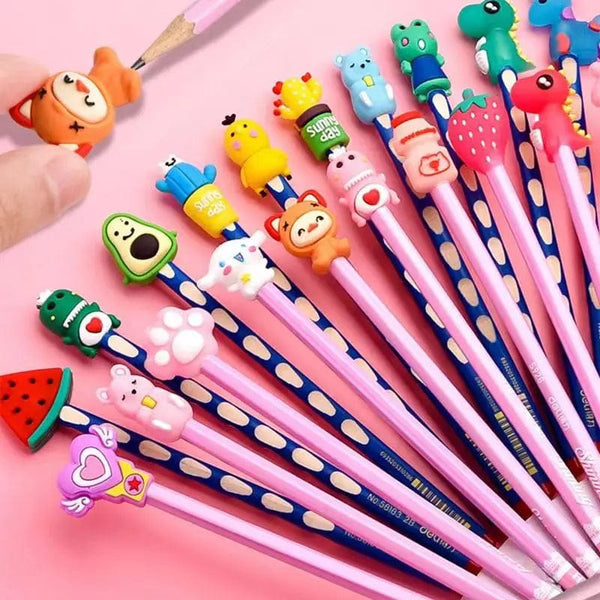Planet Gates 10pcs Cute Cartoon Pencil Cap Silicone Neutral Pen Cover School Students Supplies Soft Rubber Pencil Protector