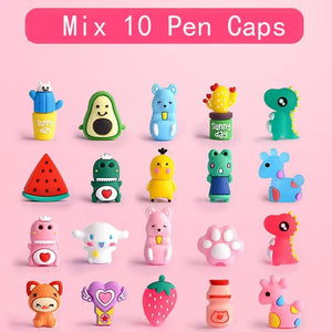 Planet Gates 10pcs Cute Cartoon Pencil Cap Silicone Neutral Pen Cover School Students Supplies Soft Rubber Pencil Protector
