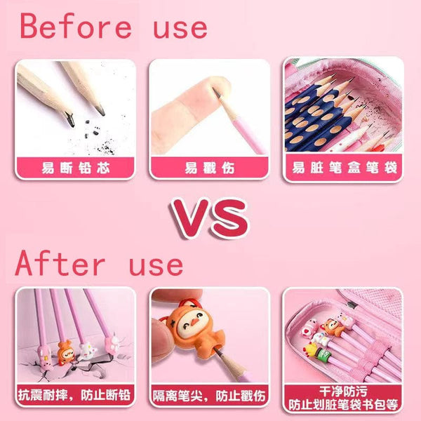 Planet Gates 10pcs Cute Cartoon Pencil Cap Silicone Neutral Pen Cover School Students Supplies Soft Rubber Pencil Protector