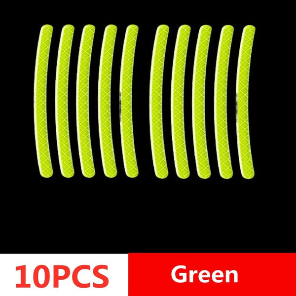 Planet Gates 10pcs green tyre Car Wheel Hub Reflective Stripes Door Handle Safety Warning Sticker Car Rear Warning Tape Automobile Sticker Exterior Accessorie