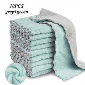 Planet Gates 10pcs Grey+Green 10/20pcs Kitchen Towels And Dishcloths Rag Set 9.4in*5.5in Small Dish Towels For Washing Dishes Dish Rags For Everyday Cooking Baking-Random Color