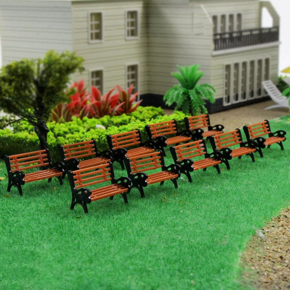 Planet Gates 10pcs Model Train HO TT Scale 1:87 Bench Chair Settee Street Park Layout Model Park Bench Mini Garden Ornament Park Bench Craft