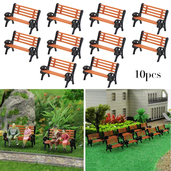 Planet Gates 10pcs Model Train HO TT Scale 1:87 Bench Chair Settee Street Park Layout Model Park Bench Mini Garden Ornament Park Bench Craft