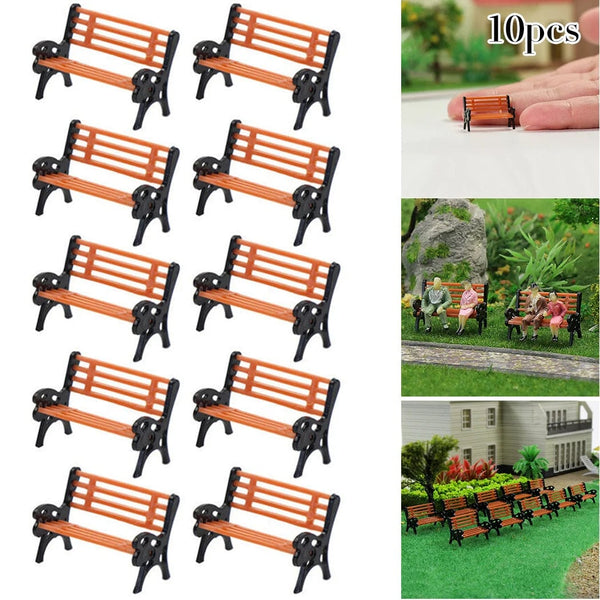 Planet Gates 10pcs Model Train HO TT Scale 1:87 Bench Chair Settee Street Park Layout Model Park Bench Mini Garden Ornament Park Bench Craft