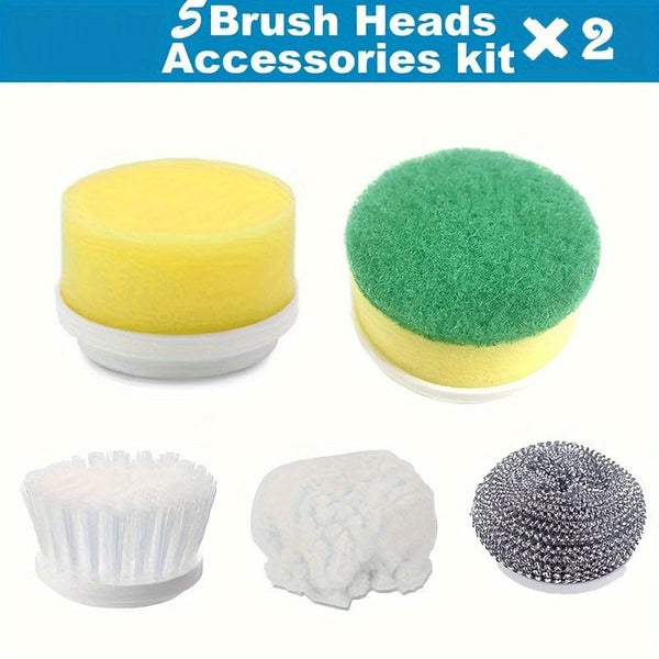 Planet Gates 10pcs Motorized Rotary Cleaning Brush Accessory Motorized Cleaning Brush Cordless Power Scrubber 5 Replaceable Brush Heads For Tubs, Floors, Walls, Tiles, Bathrooms, Windows, Sinks