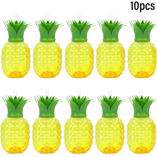 Planet Gates 10pcs pineapple cup 10pcs Plastic Strawberry Pineapple Drinking Cup with Straw Hawaii Party Decoration Luau Flamingo Summer Beach Pool Party Decor