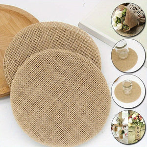 Planet Gates 10pcs, Placemats, Round Burlap Jute Fabric Round Table Pads, Natural Style Rustic Table Decoration Mat, Coffee Table Pad, Household Bowl Plate Mat, Home Decoration