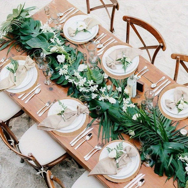 Planet Gates 10pcs, Placemats, Round Burlap Jute Fabric Round Table Pads, Natural Style Rustic Table Decoration Mat, Coffee Table Pad, Household Bowl Plate Mat, Home Decoration