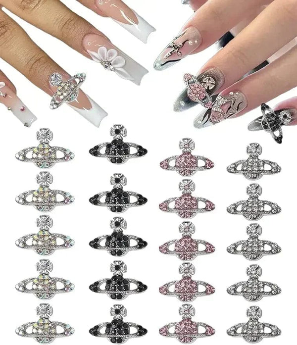 Planet Gates 10pcs Planet Nail Charms Y2K 3D Nail Rhinestones Gems Silver Diamond Jewelry Kawaii DIY Nail Art Decoration Supplies