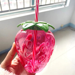 Planet Gates 10pcs Plastic Strawberry Pineapple Drinking Cup with Straw Hawaii Party Decoration Luau Flamingo Summer Beach Pool Party Decor