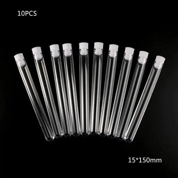Planet Gates 10Pcs Plastic Test Tubes Lab Test Tool With Screw Cap Transparent 15 * 150mm