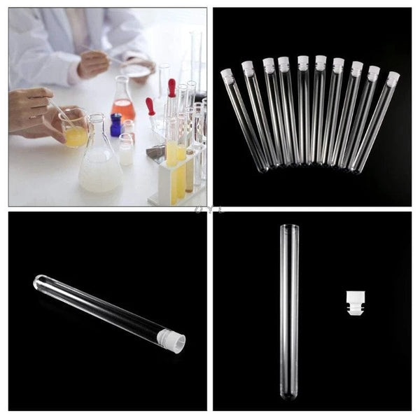 Planet Gates 10Pcs Plastic Test Tubes Lab Test Tool With Screw Cap Transparent 15 * 150mm