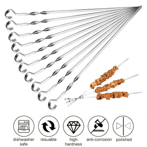 Planet Gates 10pcs Reusable Stainless Steel Barbecue Skewers - Perfect for Outdoor Grilling & Camping!
