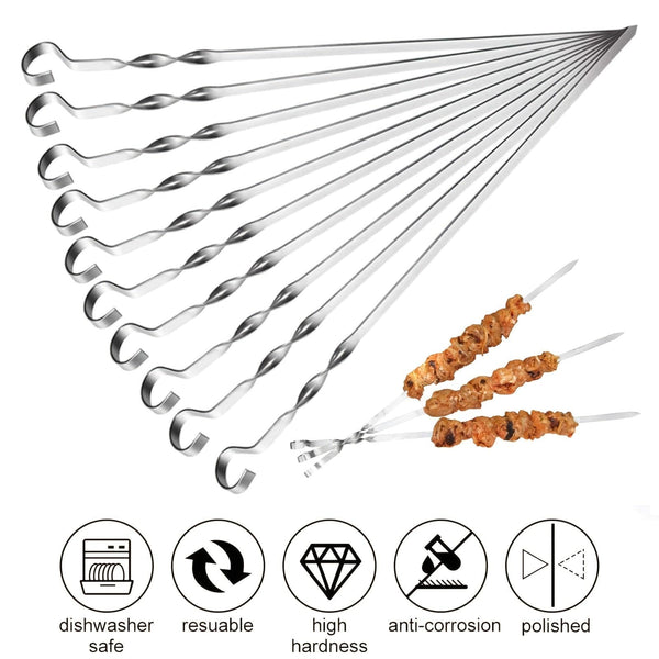 Planet Gates 10pcs Reusable Stainless Steel Barbecue Skewers - Perfect for Outdoor Grilling & Camping!