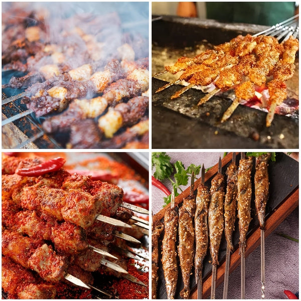 Planet Gates 10pcs Reusable Stainless Steel Barbecue Skewers - Perfect for Outdoor Grilling & Camping!