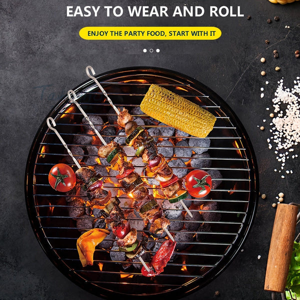 Planet Gates 10pcs Reusable Stainless Steel Barbecue Skewers - Perfect for Outdoor Grilling & Camping!